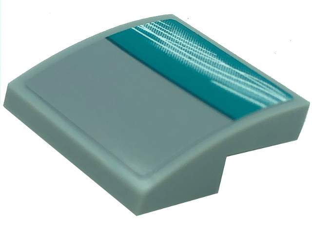 Lego Slope, Curved 2 x 2 x 2/3 with White Curved Lines on Dark Turquoise Background Pattern Model Right Side (Sticker) - Set 76909