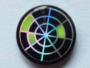 Lego Tile, Round 2 x 2 with Iridescent Mirrored Radar Type 2 Pattern (Sticker) - Set 7646