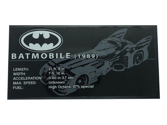 Lego Tile 8 x 16 with Bottom Tubes, Textured Surface with Batman Logo, 'BATMOBILE (1989)' Pattern (Sticker) - Set 76139