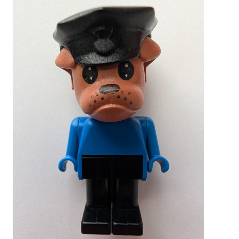 Lego Bertie Bulldog, Brown Head, Blue Torso, Black Legs, Black Police Hat