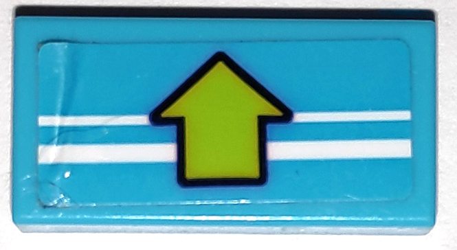 Lego Tile 1 x 2 with 2 White Stripes and Lime Arrow with Black Outline Pattern (Sticker) - Set 41338