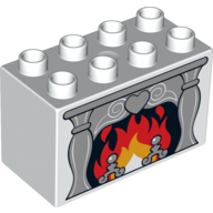 Lego Duplo Brick 2 x 4 x 2 with Fire in Fireplace Print / White