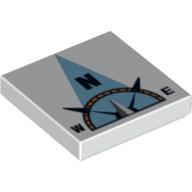 Lego Tile 2 x 2 with Compass North 'N' in Light Blue Pointer Print / White