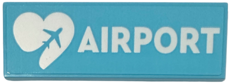 Lego Tile 2 x 6 with White 'AIRPORT' and Heart with Airplane Pattern (Sticker) - Set 42656
