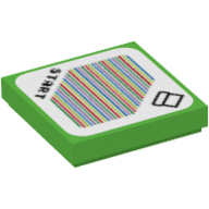 Lego Tile 2 x 2 with 'Start', Pipe, and Barcode Print (Sticker) / Bright Green