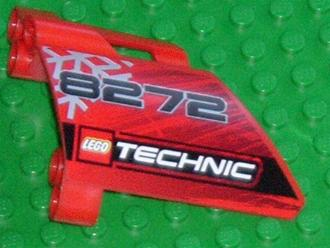 Lego Technic, Panel Fairing #23 Large Short, Small Hole, Side B with '8272', Snowflake, and LEGO TECHNIC Logo Pattern (Sticker) - Set 8272 / Red
