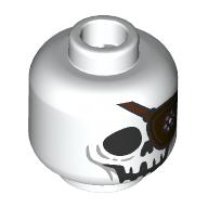 Lego Minifig Head One-Eyed Willie, Skeleton Skull, Dark Brown Eyepatch, Silver Jewels
