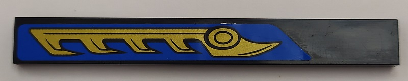 Lego Tile 1 x 8 with Gold Blade with Serrated Teeth on Blue Background Pattern Model Left Side (Sticker) - Set 70731 / Black