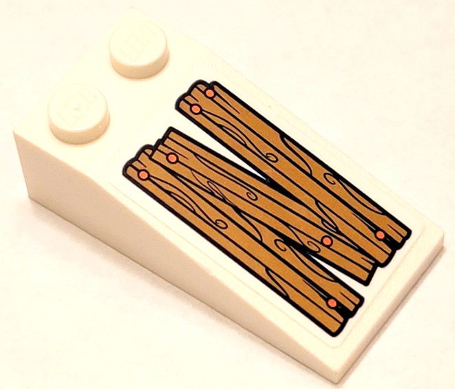 Lego Slope 18 4 x 2 with 3 Wood Grain Boards and Coral Nails Pattern Model Right Side (Sticker) - Set 41380 / White