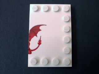 Lego Tile, Modified 4 x 6 with Studs on Edges with Dragon Right Half Pattern / White