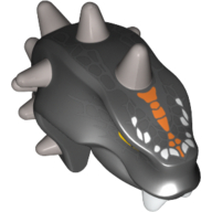 Lego Minifig Head Special, Snake, Thin with Horns Silver, and Orange Scales Print (Skalidor) / Black