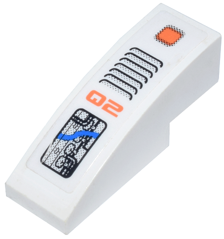 Lego Slope, Curved 3 x 1 with 'Q2' and Circuitry and Vent Pattern (Sticker) - Set 7648