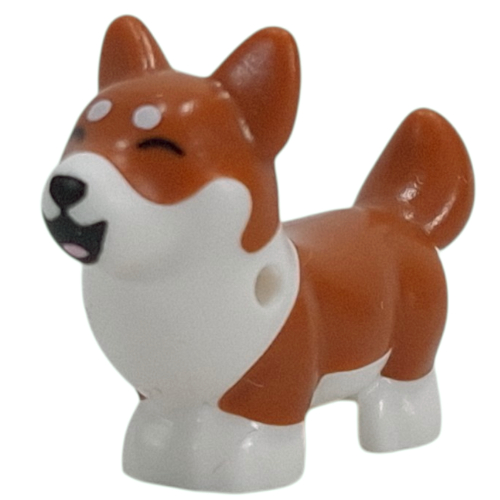 Lego Animal, Dog, Corgi with Partially Dark Orange Fur, Laughing print / White