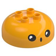 Lego Duplo Brick Round 4 x 4 Dome Top with 2 x 2 Studs with Black Face, Surprised Print / Bright Light Orange