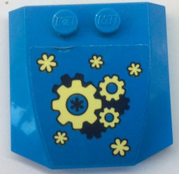 Lego Wedge 4 x 4 x 2/3 Triple Curved with Yellow and Dark Blue Gears Pattern (Sticker) - Set 41333