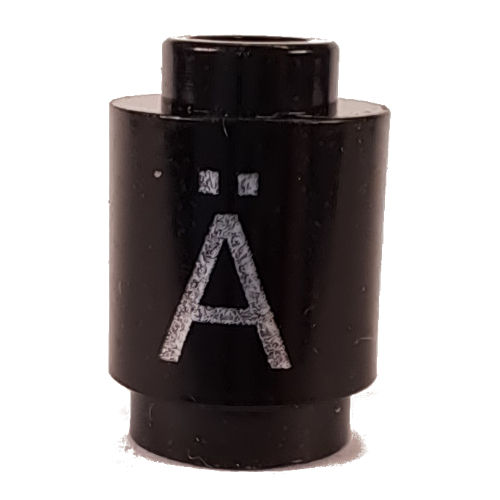 Lego Brick Round 1 x 1 with Letter 'Ä' Print / Black