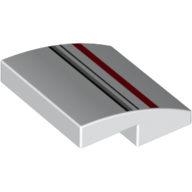 Lego Brick Curved 2 x 2 x 2/3 with Red, Light Bluish Gray and Black Stripes Print / White