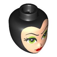 Lego Minidoll Head, Light Nougat Face, Thin Black Eyebrows, Lime Eyes, Eyeshadow, Red Closed Lips / Black