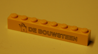 Lego Brick 1 x 8 with Black 'DE BOUWSTEEN' and Waving Figure Pattern / Yellow