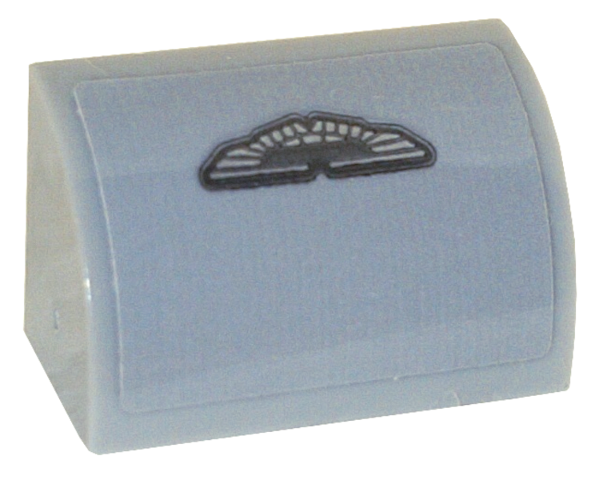 Lego Slope, Curved 1 x 2 with Bottom Stud Holder with Silver and Black Aston Martin Logo Pattern (Sticker) - Set 76911