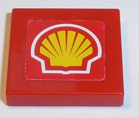 Lego Tile 2 x 2 with Shell Logo on Red Background Pattern (Sticker) - Set 8362 / Red
