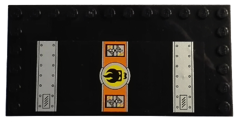 Lego Tile, Modified 6 x 12 with Studs on Edges with Dr. Inferno Logo and Door Hinges Pattern Model Right Side (Stickers) - Set 8637