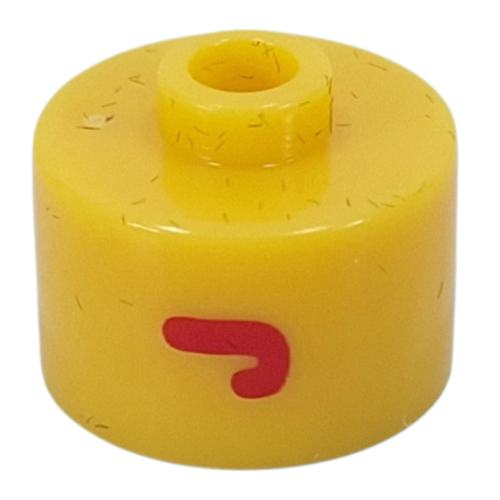 Lego Pen Bead, Round Long, Flat Edge with Red 'J' Print / Yellow