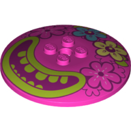 Lego Dish 6 x 6 Inverted (Radar) with Face with Big Smile with Lime Teeth and Lips, Dark Turquoise, Lime and Dark Pink Flowers Print