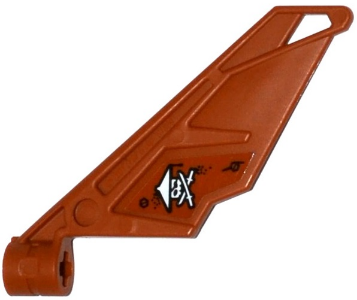 Lego Bionicle Wing Small / Tail with Axle Hole with Ninja Skull with Crossed Swords and 2 Bolts Pattern on Left Side (Sticker) - Set 70604 / Dark Orange