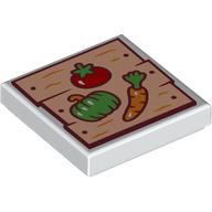 Lego Tile 2 x 2 with Wooden Board, Tomato, Paprika, Carrot Print / White
