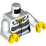 Lego Torso Prison Shirt with Dark Bluish Gray Stripes, Buttons and ID Tag Print, White Arms, Yellow Hands
