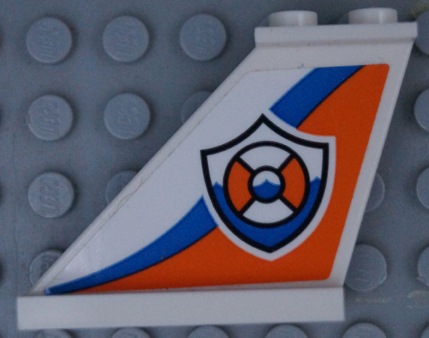 Lego Tail 4 x 1 x 3 with Coast Guard Logo on Orange and Blue Curved Stripes Pattern Model Left Side (Sticker) - Sets 60164 / 60168
