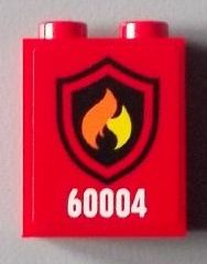 Lego Brick 1 x 2 x 2 with Inside Stud Holder with Black and Yellow Fire Logo Badge Pattern (Sticker) - Set 60004