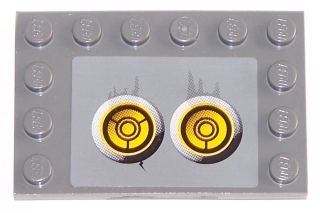 Lego Tile, Modified 4 x 6 with Studs on Edges with 2 Yellow Circles with Bionicle Code Pattern 7 (Sticker) - Set 8759