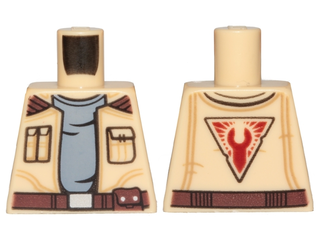 Lego Torso SW Jacket with Pockets, Dark Brown Belt and Sand Blue Undershirt Pattern (Rowan) / Tan