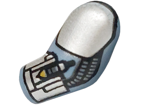 Lego Arm, Left with Silver Shoulder, Armor Plates, Cuff and Hoses Pattern / Sand Blue