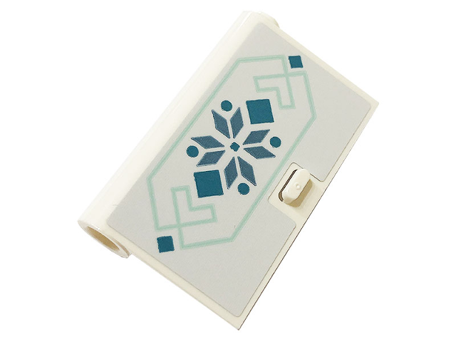 Lego Door 1 x 3 x 4 Left - Open Between Top and Bottom Hinge with Metallic Light Blue Snowflake, Squares and Lines Pattern (Sticker) - Set 43197