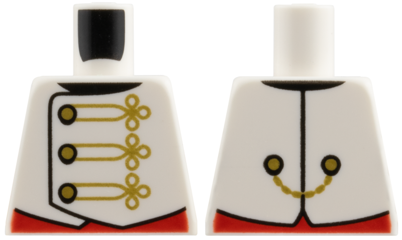 Lego Torso Jacket, Gold Buttons and Piping, Red Cummerbund Pattern / White