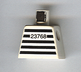 Lego Torso Prison Shirt with Black Stripes and '23768' Thick Font Pattern / White