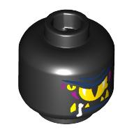 Lego Minifig Head Sneak, Large Yellow Angry Eye, Small Yellow Eye, Magenta and Dark Blue Lines Print / Black