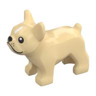 Lego Animal, Dog, French Bulldog, Grumpy Face with Black Nose and Mouth, White Spot on Forehead Print / Tan
