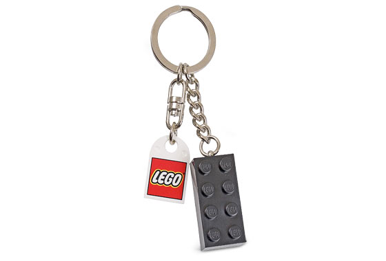 Lego 2 x 4 Brick - Black Key Chain with Lego Logo Tile, Modified 3 x 2 Curved with Hole