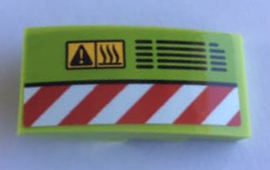 Lego Slope, Curved 4 x 2 with Red and White Danger Stripes, Vent and Warning Triangle Pattern Model Left Side (Sticker) - Set 60124