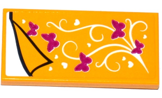 Lego Tile 2 x 4 with Bright Light Orange Blanket with Hearts and Butterflies and White Sheet Pattern (Sticker) - Set 41125