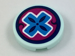 Lego Tile, Round 2 x 2 with Bottom Stud Holder with Dark Azure Cross on Magenta Background Pattern (Elf Healer Sign) (Sticker) - Set 41187