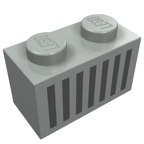 Lego Brick 1 x 2 with Black Grill Print / Light Gray