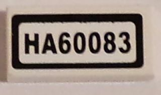 Lego Tile 1 x 2 with 'HA60083' Pattern (Sticker) - Set 60083 / White