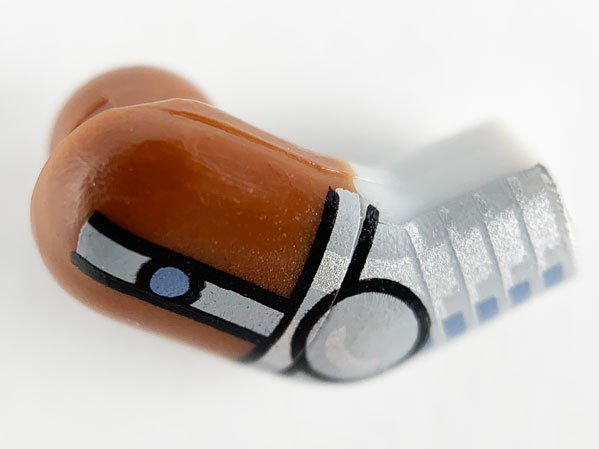 Lego Arm, Right with Reddish Brown Short Sleeve and Silver Armor Pattern / Light Bluish Gray