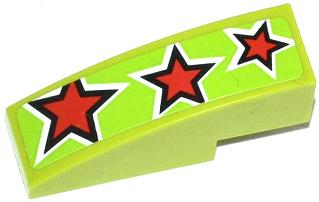 Lego Slope, Curved 3 x 1 with 3 Red Stars Pattern (Sticker) - Set 60055 / Lime