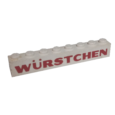 Lego Brick 1 x 8 with 'Würstchen' ('Wurstchen') Thick Red Print